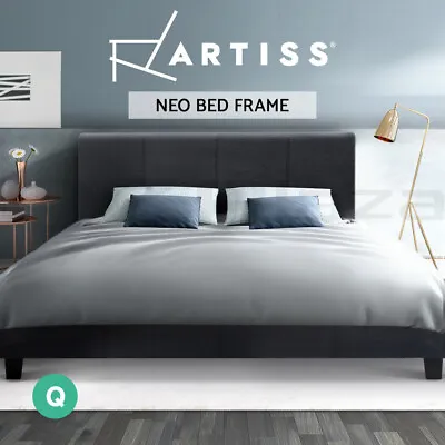 Artiss Bed Frame Queen Size Mattress Base Wooden Platform Fabric Charcoal NEO • $172.95