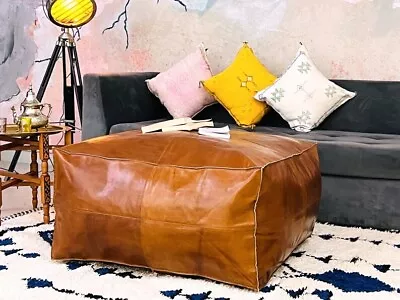 Genuine Leather Square Ottoman Pouffe Large Ottoman Footstool Unstuffe 30'' • $152