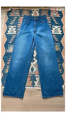 Vintage 60s 70s Levi’s Buckle Back High Rise Wide Leg Mid Wash Flare Jeans 3/4 • $127