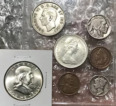 Vintage Coins Some Worn Or Cleaned- Silver 1961 D Franklin Half + Other Coins • $35