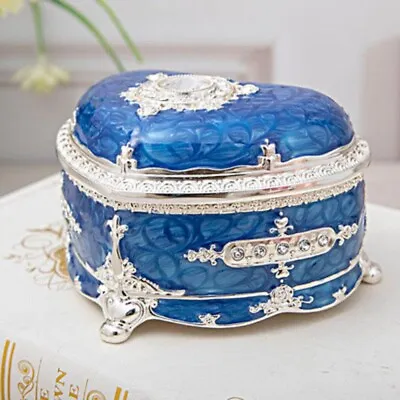 Blue  Tin Alloy Heart  Shape Wind Up  Music Box :   It's A Small World • $58.89