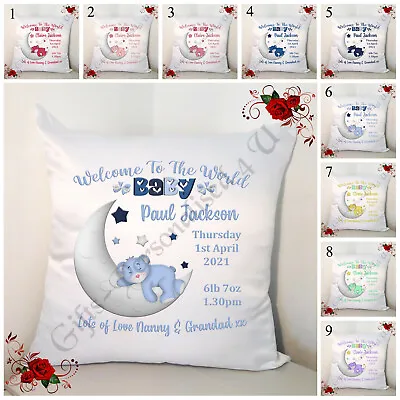 Personalised 18  Cushion - New Born Baby Gift - Bear - Designs 1-9 • £15.99