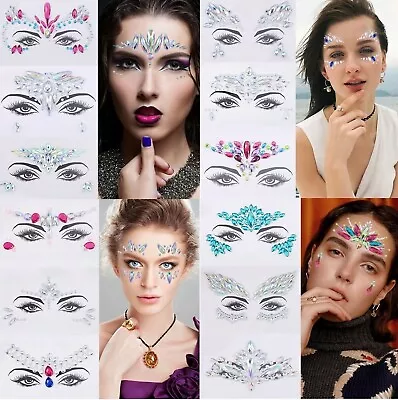 Face Gems Adhesive Glitter Jewel Tattoo Sticker Festival Rave Party Body Make Up • £2.45