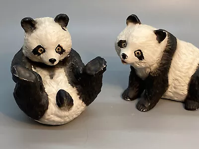 Two Ceramic Panda Figurines Wildlife Animals • £4.83