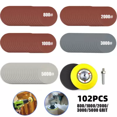 102x 3 In Sanding Discs 800-5000 Grit For Drill Wet Dry Hook Loop Sandpaper Pads • $12.34