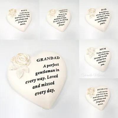 Cream & Gold Rose Love Heart Memorial Stone Ornament Grave Tribute & Nice Verse • £12.95