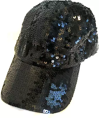 Women Glitter Black Sequin Cap - Elastic Fit Baseball Hat • $14.95