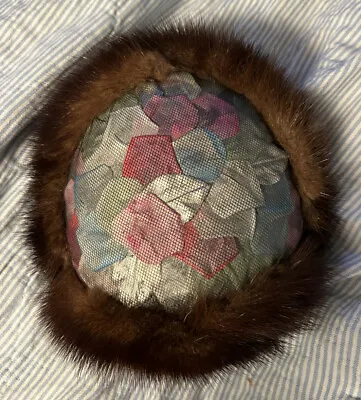 Vintage Women’s Mink Casque Hat With Silk Flowers Under Tulle Netting Mesh • $30