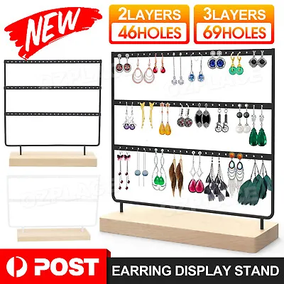 $18.85 • Buy 2/3 Layer Wooden Earring Display Stand Holder Jewelry Necklace Rack Organizer
