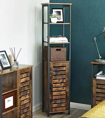 Tall Rustic Cabinet Vintage Industrial Bookcase Slim Display Bathroom Shelf Unit • £89.90