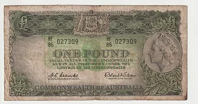 1961 Australia 1 Pound Banknote - Coombs / Wilson - R34 - Good - # 31905 • $19