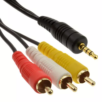 1.5m 4 Pole 3.5mm Jack  Plug To 3 X RCA Composite/Stereo Audio • £4.48