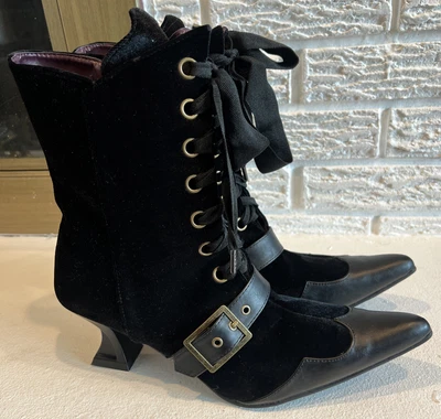 $45.99 • Buy Black Velvet Hocus Pocus Witch Edwardian Victorian Period Costume Shoes Boots 10