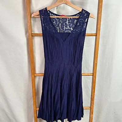 Tigerlily Dress Womens 8 Navy Blue Floral Lace Collar Sleeveless Viscose Blend • $29.95