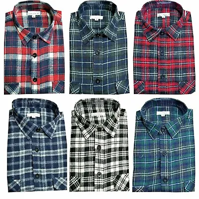 Mens Flannel Brushed Fleece Lumberjack  Soft Cotton Check Causal Shirt Work Top  • £12.99