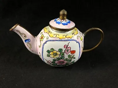 $6.95 • Buy Vintage Chinemel Miniature Enameled Teapot By B Yee Floral Enamel On Copper