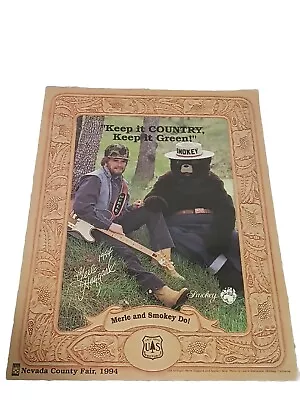 Merle Haggard And Smokey The Bear Nevada County Fair 1994 Forest Service Poster • $65