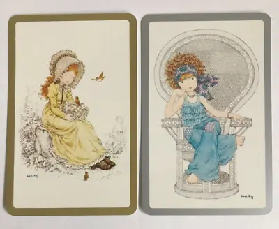 Vintage 70s Artist Sarah Kay Girls Gypsy Young Lady & Birds 2 Swap Playing Cards • $4.50