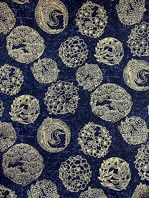 Japanese Cotton Fabric Oriental Gold Metallic Quilting Sewing Craft Fabric Meter • £14.99