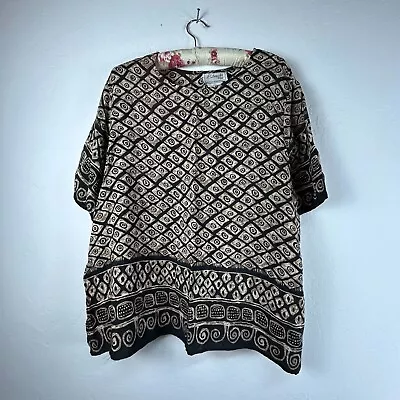 L Amadei Plus Womens Top Size 24 Brown Aztec Geometric Blouse Rayon Short Sleeve • $25.35