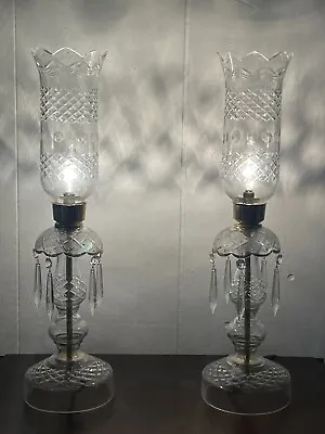 Pair Of Cut Crystal Boudoir Hurricane Electric Lamps • $255
