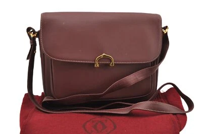 $176 • Buy Authentic Cartier Must De Cartier Leather Shoulder Cross Body Bag Bordeaux 1172F