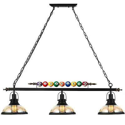 Hanging Pool Table Light Billiard Ball Fixture Pendant Lamp With 3 Glass Shades • $136.66