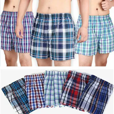1-12Pack 100%Egyptian Cotton Mens Woven Boxer Shorts Underwear Button Fly S-4XL  • £3.99
