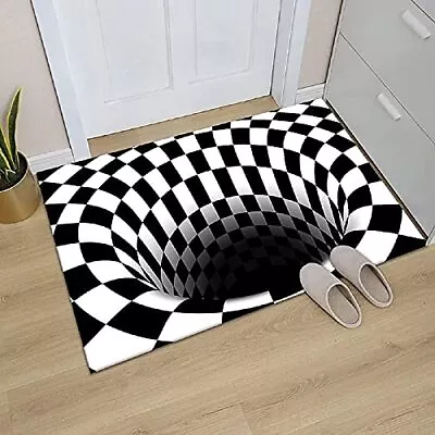 3D Visual Optical Floor Mat Black White Plaid Round Rugs Optical Illusion Rug • $11.99