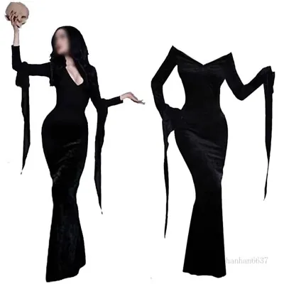 Cosplay Morticia Costume The Addams Family Cosplay Black Dress Halloween Outfits • $51.36