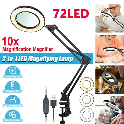 10x Magnifier Glass LED Desk Lamp Foldable Light Stand Clamp Beauty Magnifying • £23.99