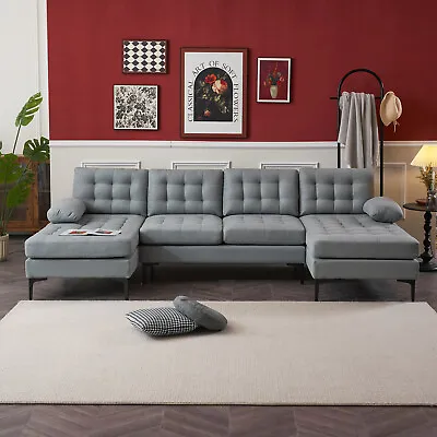 Modern U Shaped Sectional Double Chaise Sofa Living Room Lounge Couch • $580.58