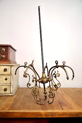 Vintage Antique Brass Chandelier Light Fixture Gothic Art Deco Parts Repair • $349.99