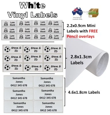 $3.95 • Buy White Vinyl Personalised Name Label Sticker School Book Tag Pencil Waterproof