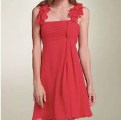 BCBG MAXAZRIA Red  FLAT SILK CHIFFON RUFFLED DRESS SZ 10 • $18.99