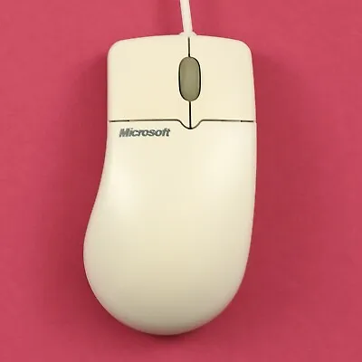 Vintage Microsoft IntelliMouse 1.2A PS/2 Computer Mouse W/ Roller Ball (Beige) • £25.04