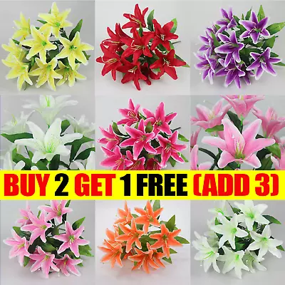 10 Heads Artificial Fake Lily Silk Flowers Bunch Home Wedding Party Garden Decor • £5.84