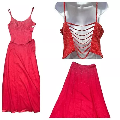 NOS Vtg Y2K Alyce Formal 2 Piece Size 14 Coral Pink Red Dress Beaded Ombre Skirt • $39.99