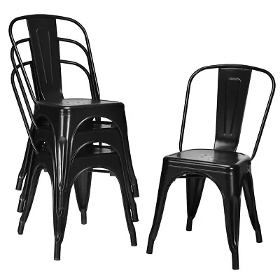 Set Of 4 Tolix Style Dining Side Chair Stackable Bistro Cafe W/ Backrest Black • $129.59