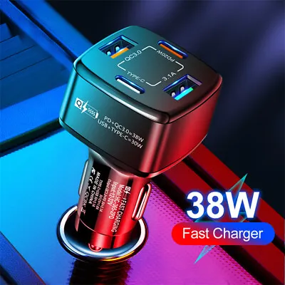 38W PD USB-C/USB Fast Car Charger & Cable For IPhone 15 14 13 12 11 Pro Max XS • $8.99