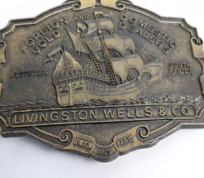 Livingston Wells Co Belt Buckle Foreign And Domestic Gold Dealers 3.75in Vintage • $10.80