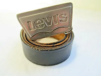 Vtg LEVIS Size 32 Distressed Black Leather Belt   7H25 • $9.29