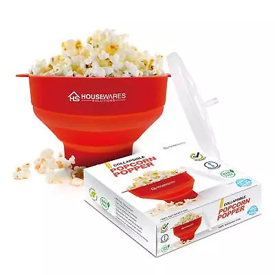 Silicone Microwave Popcorn Popper Bowl Lid Handles Red Healthy • $13.88