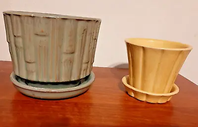 Lot Of 2 McCoy Pottery Flower Pot/Planters W/ Attached Saucers • $47