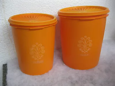 2 Larger Tupperware Orange Swirl Canisters Flour 7 3/4 And Sugar 6 1/2 With Lids • $14.99