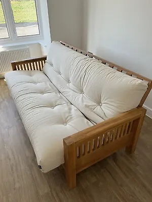 £450 • Buy Futon Company Oke 3 Seater Sofa Bed Solid Oak  *VGC & SMOKE FREE*