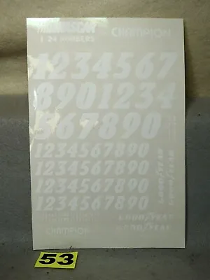 Set Of Champion 1/24th White Nascar Vinyl Self Sticking Slot Car Numbers New • $3.99