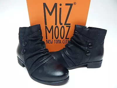 Miz Mooz Sallie Sz EU 37 W (US 6.5-7 W WIDE) Women's Leather Ankle Booties Black • $77.99