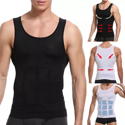 Men Slimming Body Shaper Gynecomastia Compression Vest Tank Shirt Tummy Control • £8.79