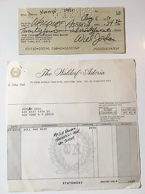1968 Waldorf Astoria New York Will Jordan SIGNED Check Ed Sullivan Impersonator • $39.95